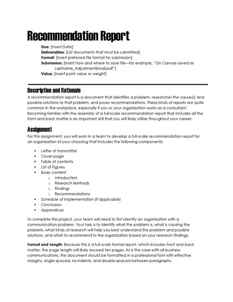 formal recommendation report template